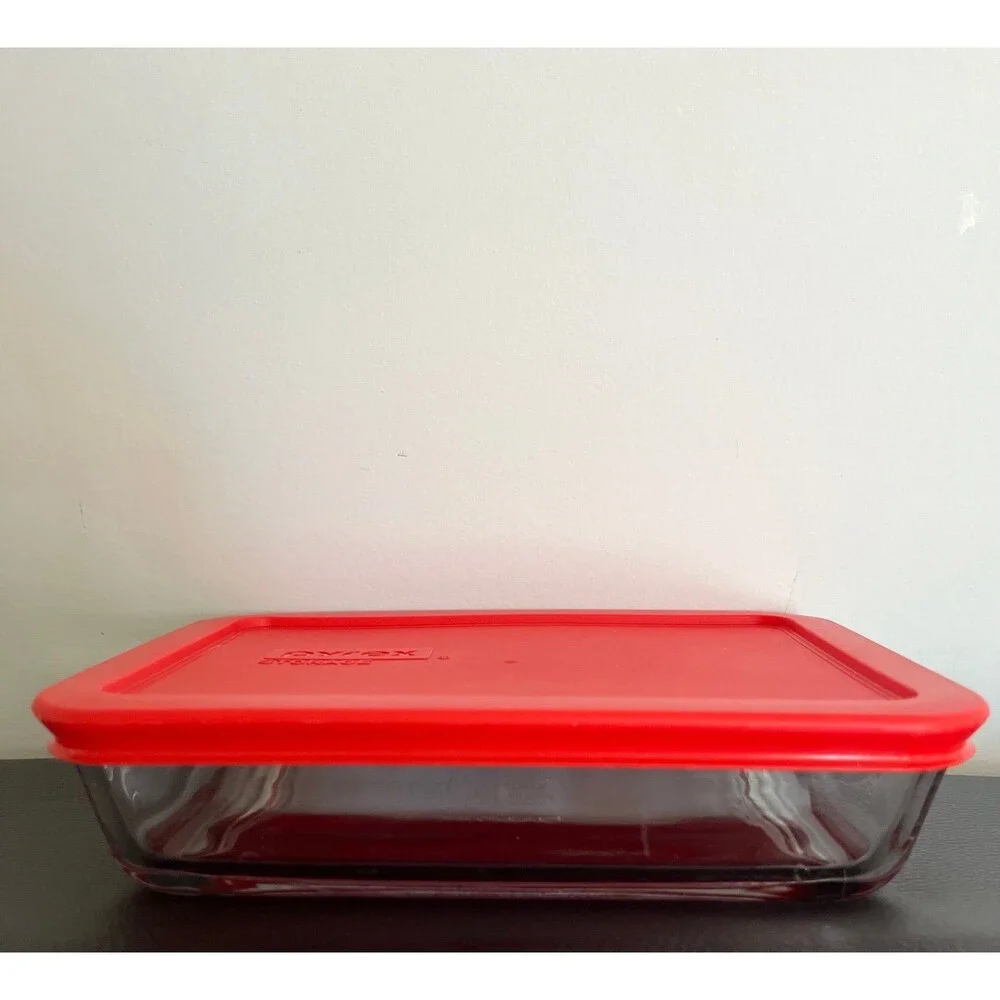 Pyrex Simple Store 3-Cup Glass Food Storage Container 7210-PC w/ Red Lid